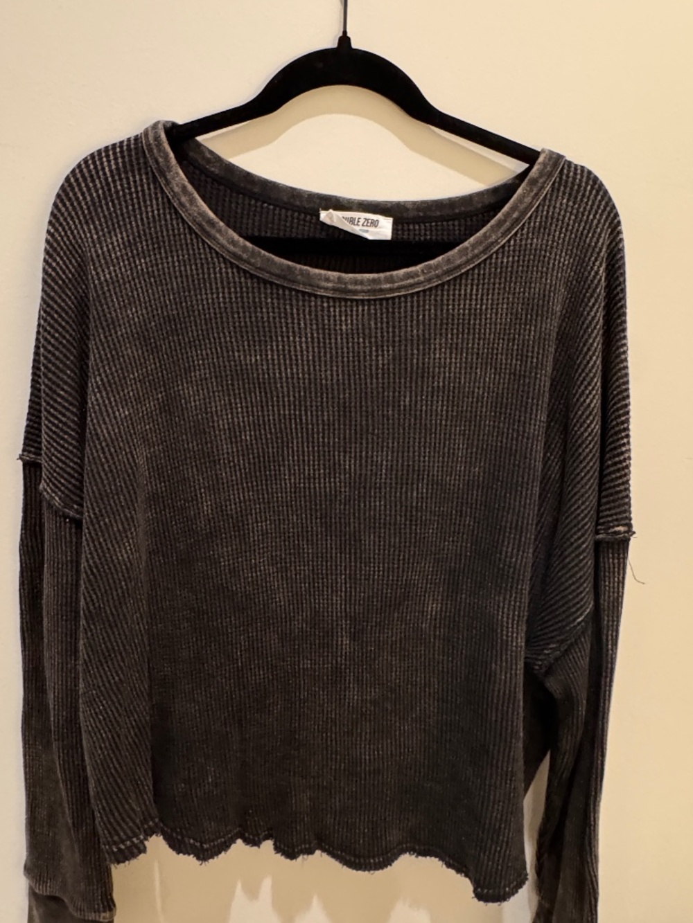 Double Zero brand. Scoop neck waffle mineral washed long sleeve top. Medium